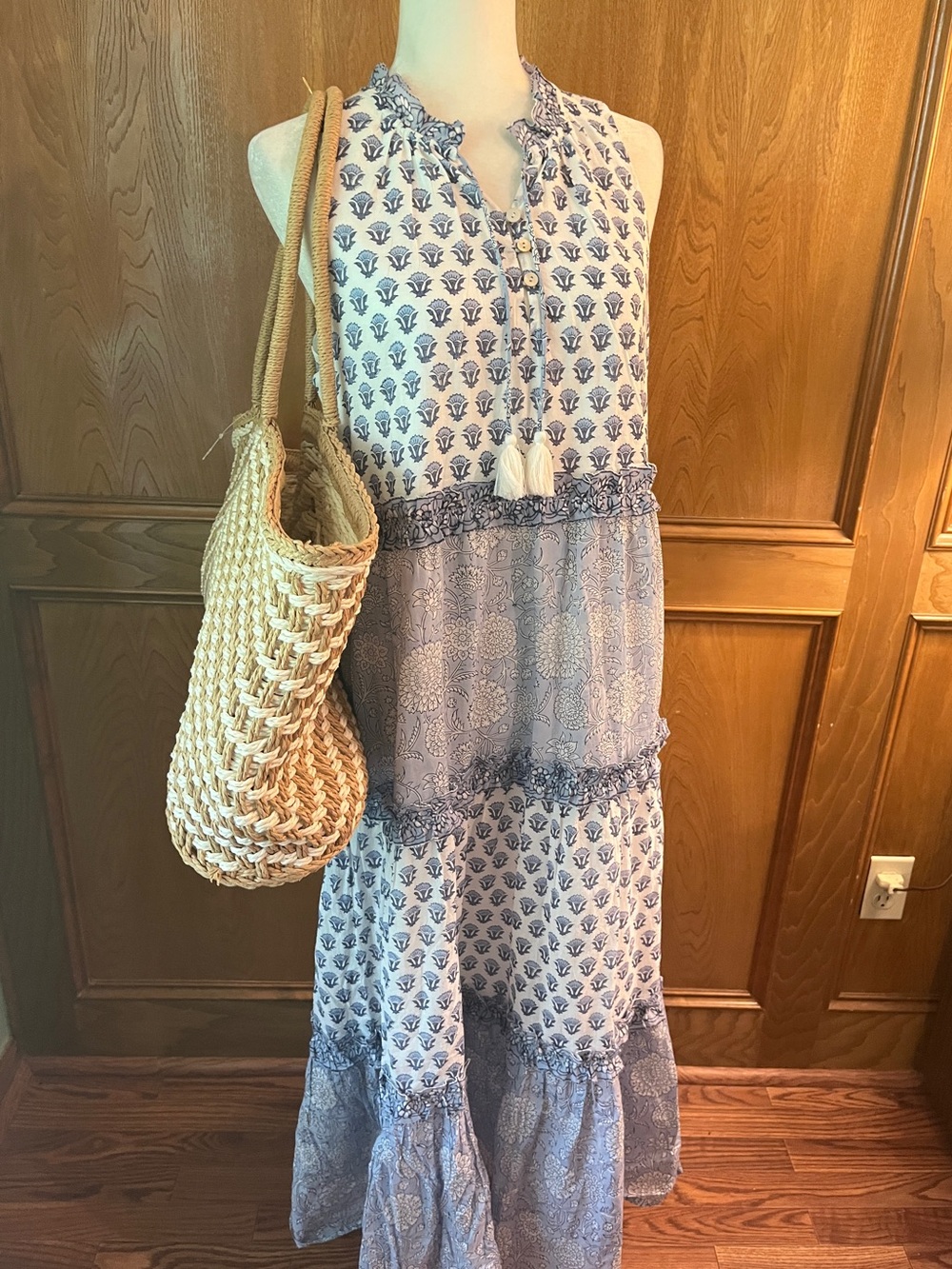 Cleobella Madelynn Sleeveless Maxi Dress Hydrangea Mixed Print Blue & White
